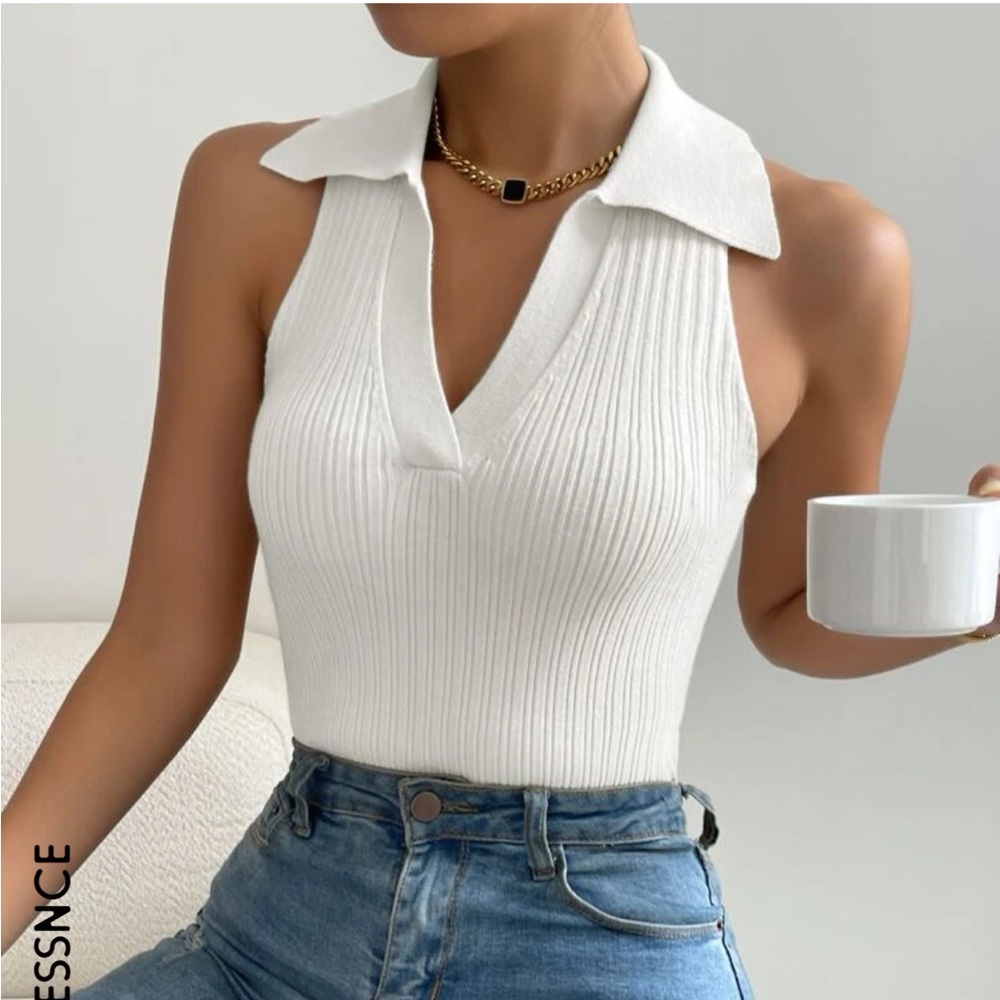 White collared crop top